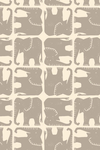 Rising Sun Jolly Elephant By Loes van Oosten for Cotton + Steel Fabrics Grey / Cream