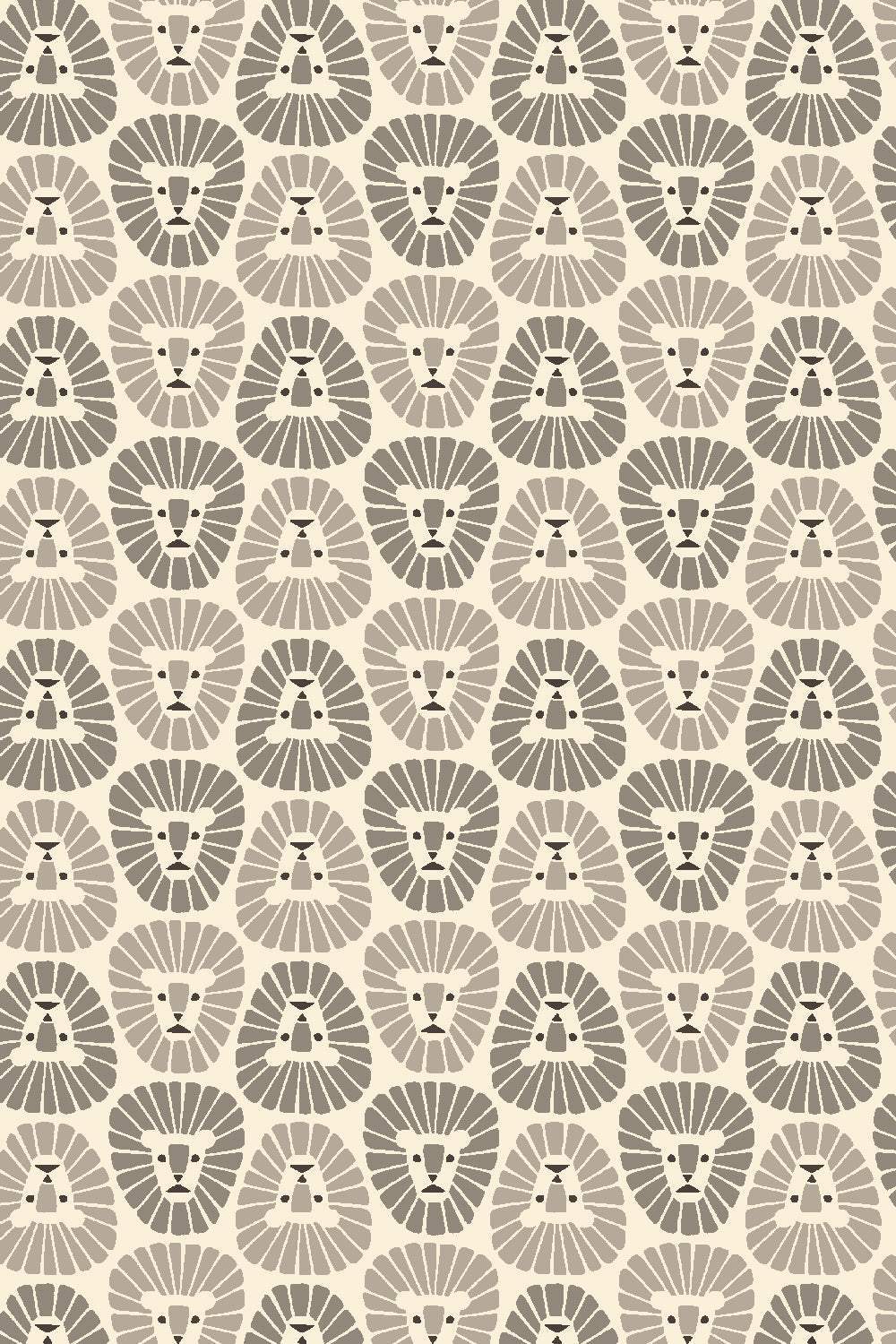 Rising Sun Lion By Loes van Oosten for Cotton + Steel Fabrics Fog / Cream