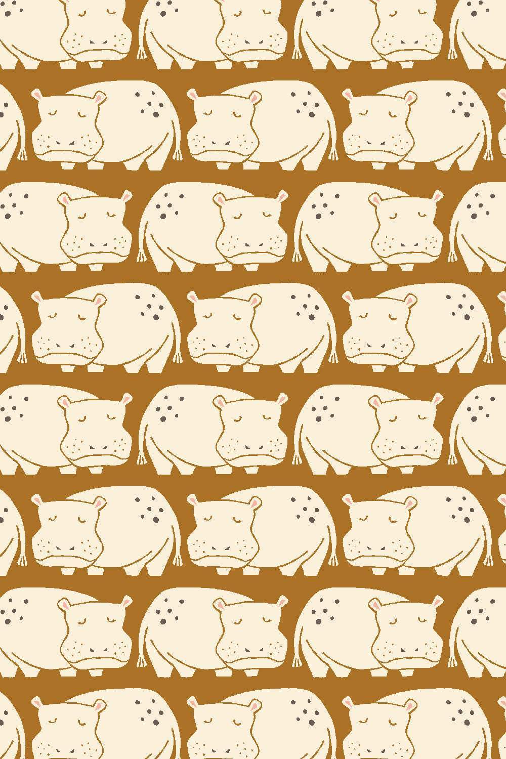 Rising Sun Weary Hippo By Loes van Oosten for Cotton + Steel Fabrics Cream / Umber