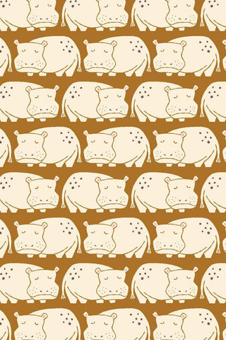 Rising Sun Weary Hippo By Loes van Oosten for Cotton + Steel Fabrics Cream / Umber