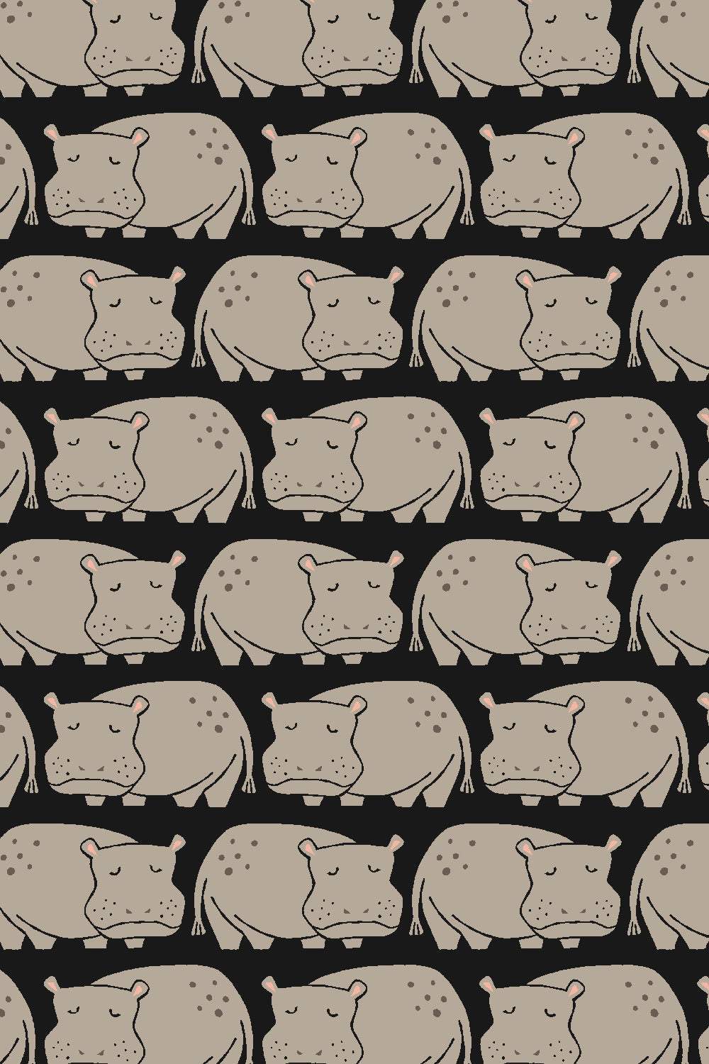 Rising Sun Weary Hippo By Loes van Oosten for Cotton + Steel Fabrics Grey / Black