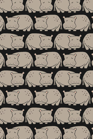 Rising Sun Weary Hippo By Loes van Oosten for Cotton + Steel Fabrics Grey / Black