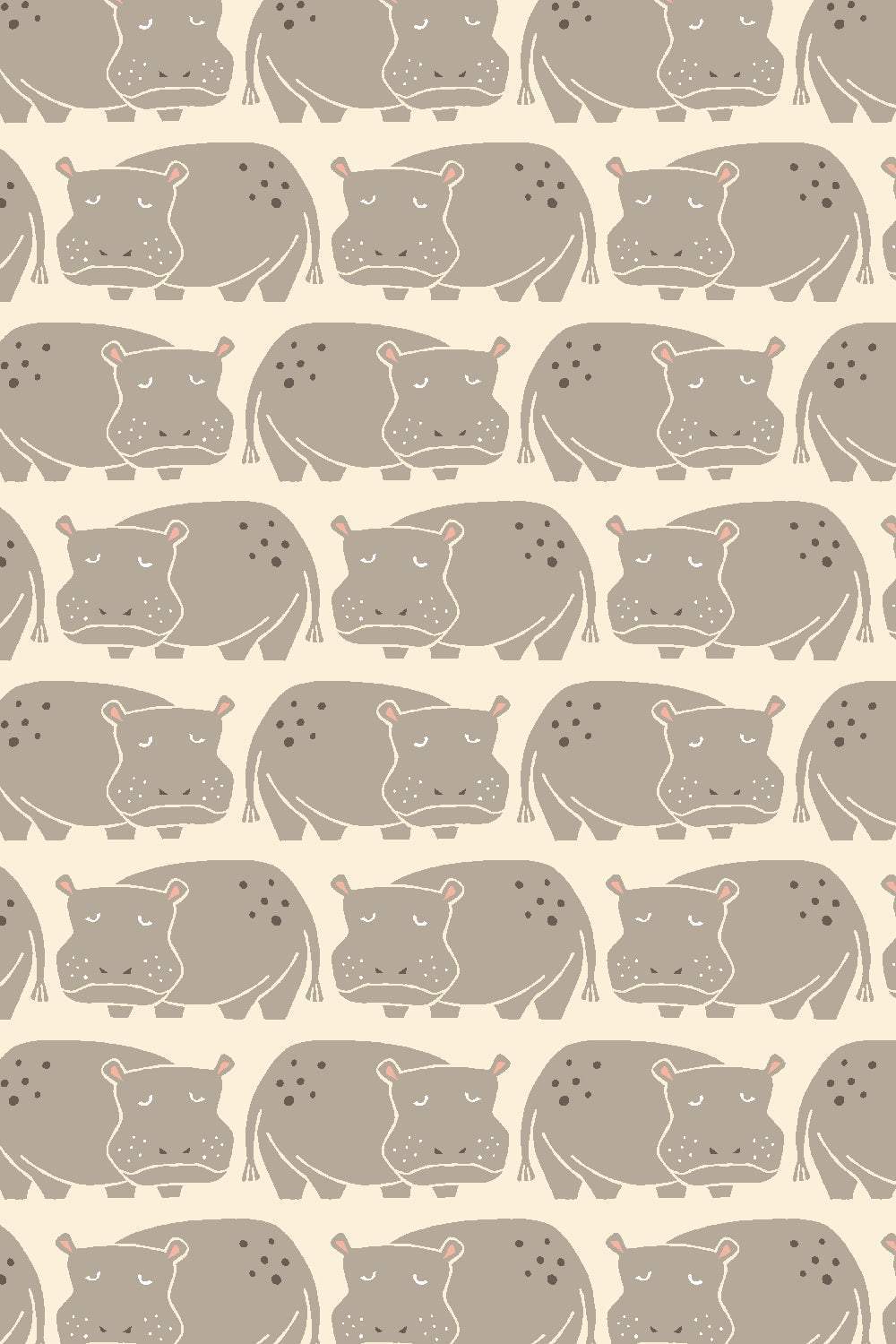 Rising Sun Weary Hippo By Loes van Oosten for Cotton + Steel Fabrics Shadow / Cream