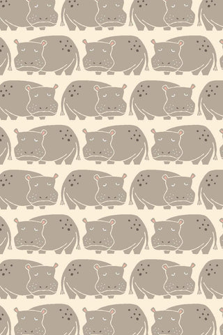 Rising Sun Weary Hippo By Loes van Oosten for Cotton + Steel Fabrics Shadow / Cream