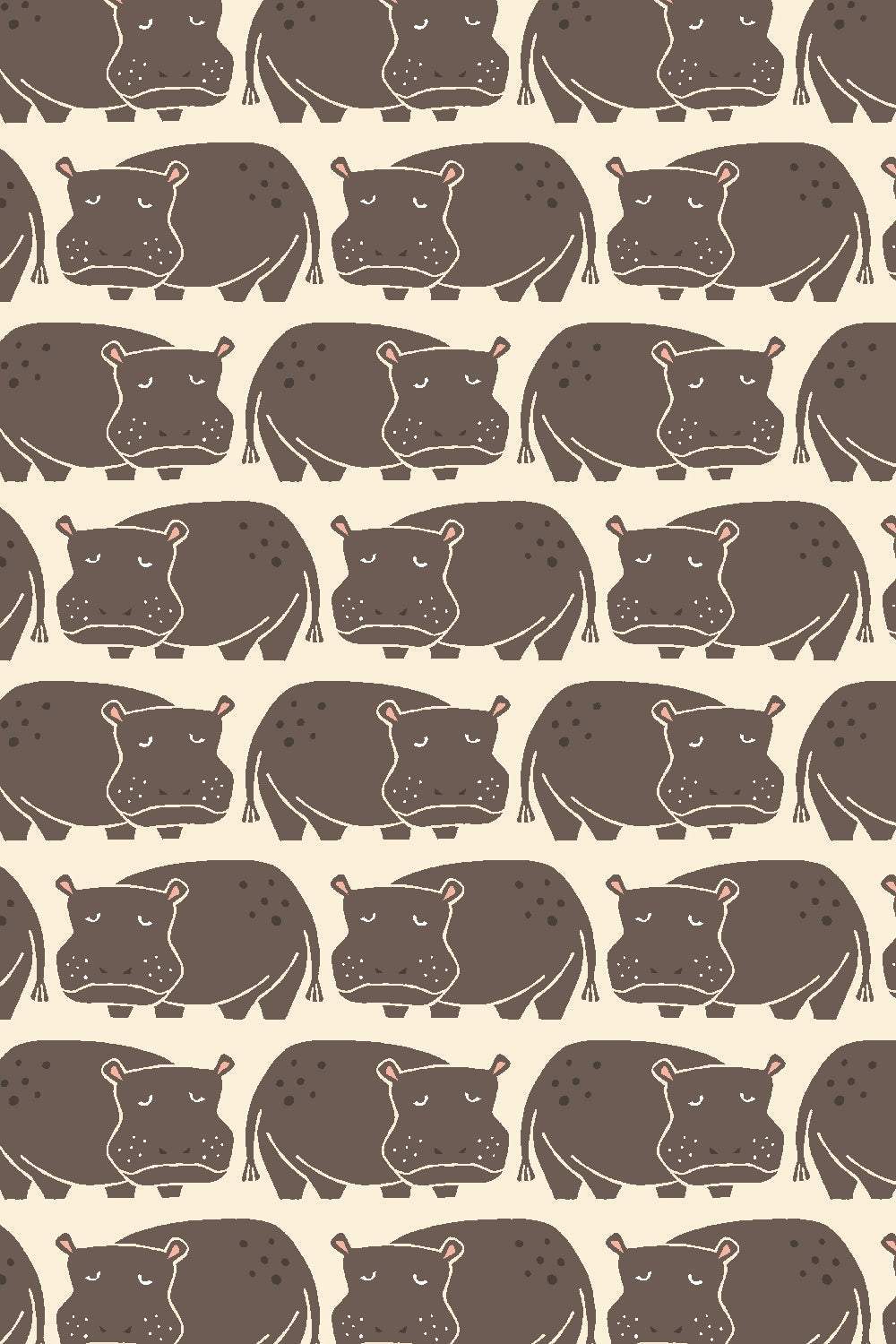 Rising Sun Weary Hippo By Loes van Oosten for Cotton + Steel Fabrics Willow / Cream