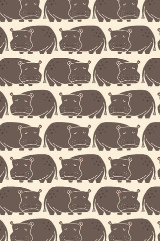 Rising Sun Weary Hippo By Loes van Oosten for Cotton + Steel Fabrics Willow / Cream