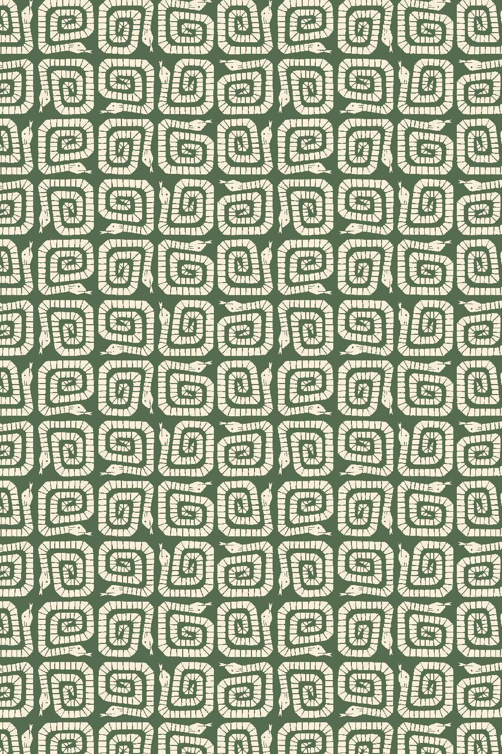Rising Sun Winding Snake By Loes van Oosten for Cotton + Steel Fabrics Very Green