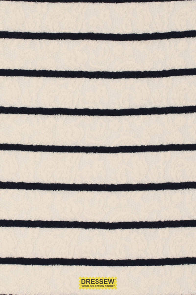 Riviera Stripe Stretch Lace Ivory / Navy