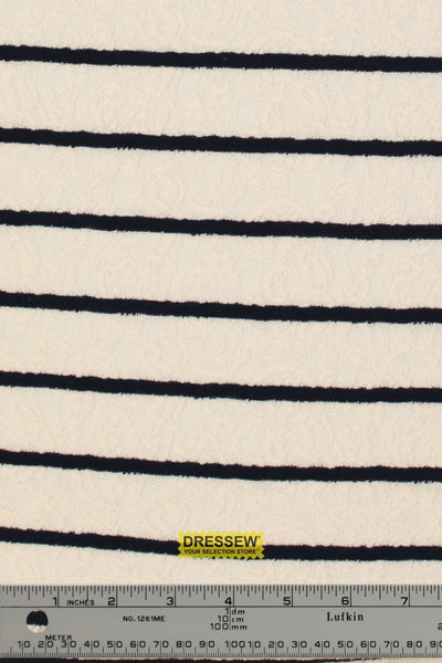 Riviera Stripe Stretch Lace Ivory / Navy