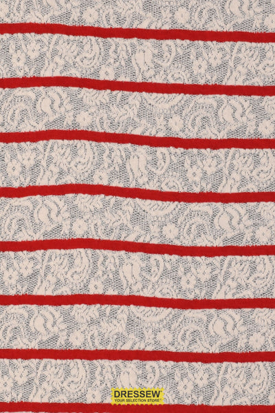 Riviera Stripe Stretch Lace Ivory / Red