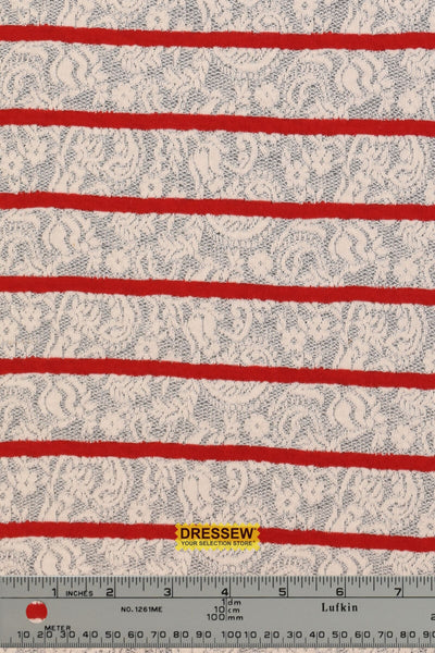 Riviera Stripe Stretch Lace Ivory / Red