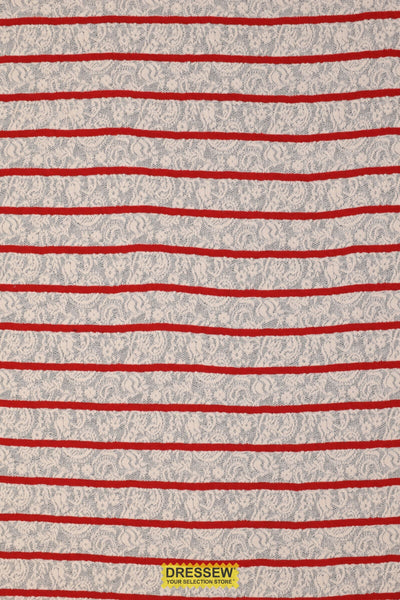 Riviera Stripe Stretch Lace Ivory / Red