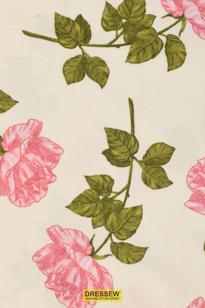 Roses Flannelette Ivory / Pink