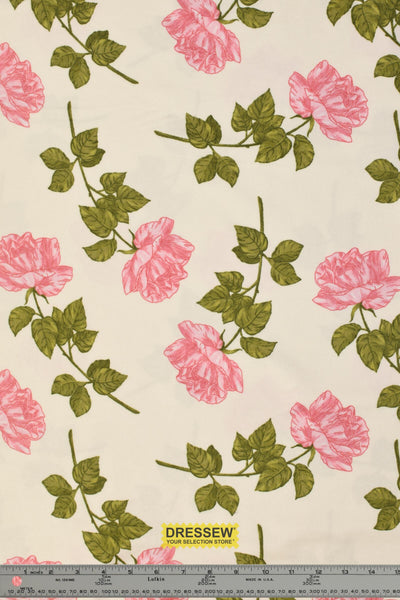 Roses Flannelette Ivory / Pink