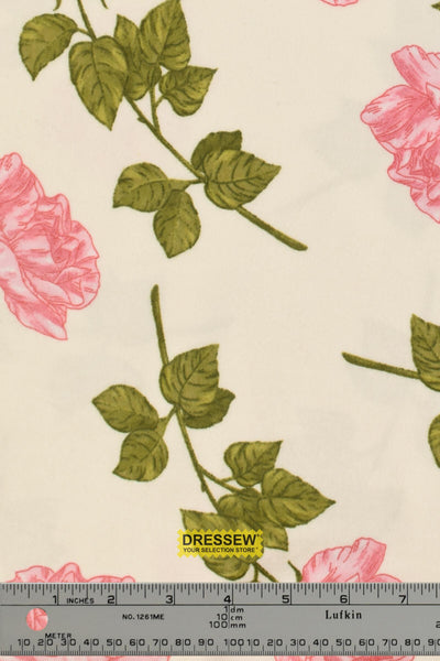 Roses Flannelette Ivory / Pink