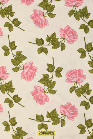 Roses Flannelette Ivory / Pink