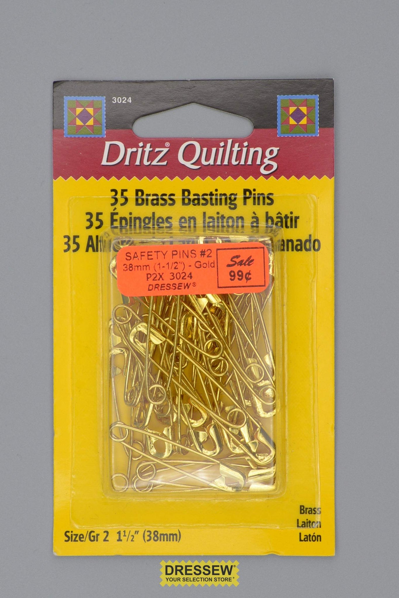 Safety Pins #2 38mm (1-1/2") Gold