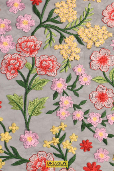 Secret Garden Embroidered Mesh Black / Red / Pink