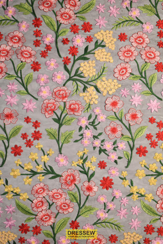 Secret Garden Embroidered Mesh Black / Red / Pink