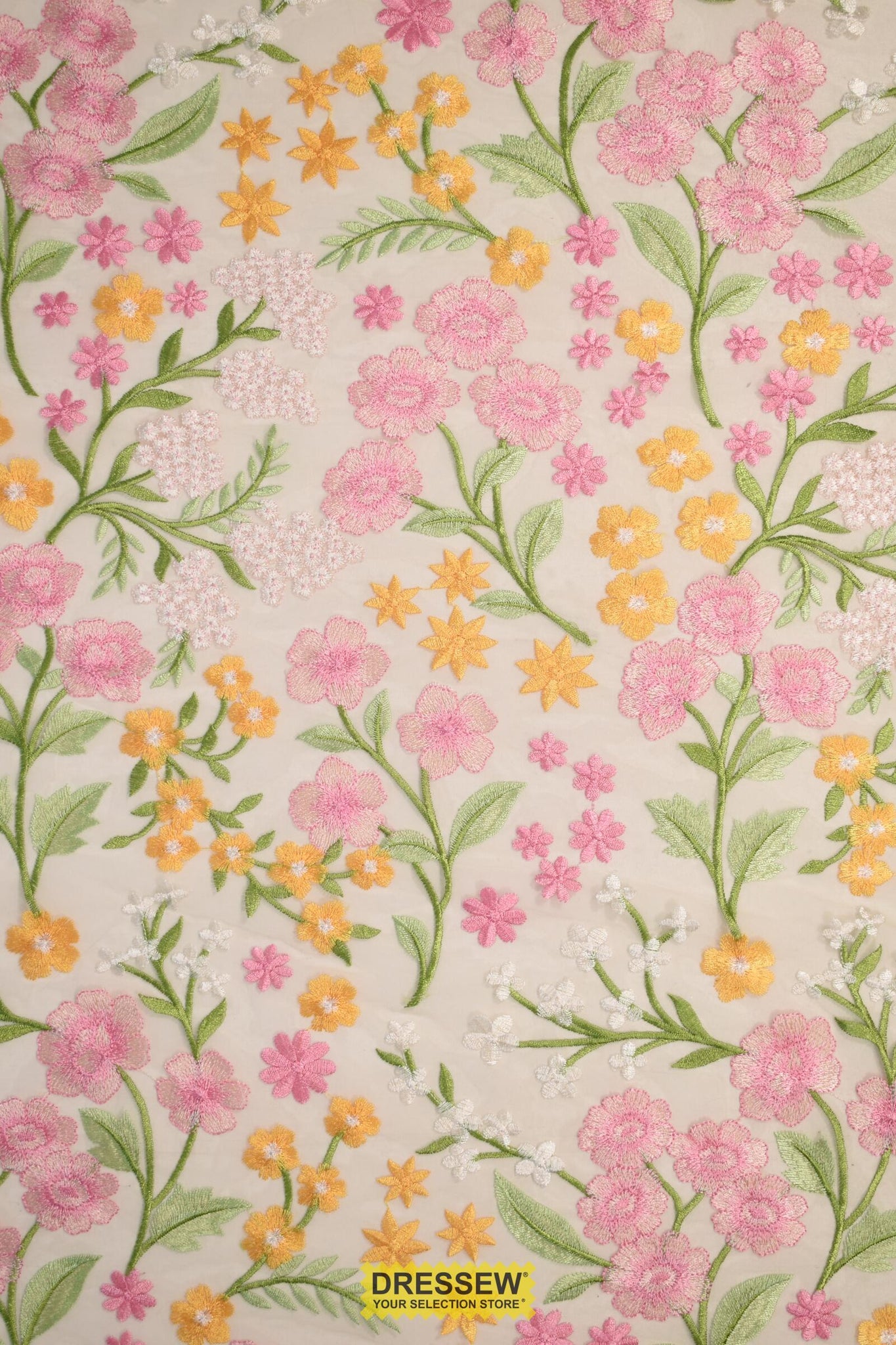 Secret Garden Embroidered Mesh Ice Peach / Pink / Yellow