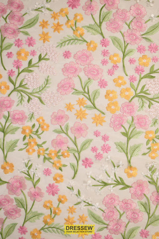 Secret Garden Embroidered Mesh Ice Peach / Pink / Yellow