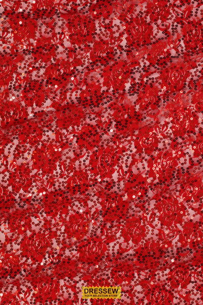 Sequin Floral Lace Red
