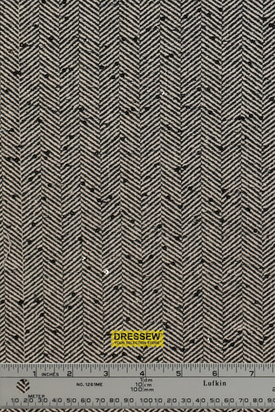 Sequin Herringbone Coating Black / Ecru