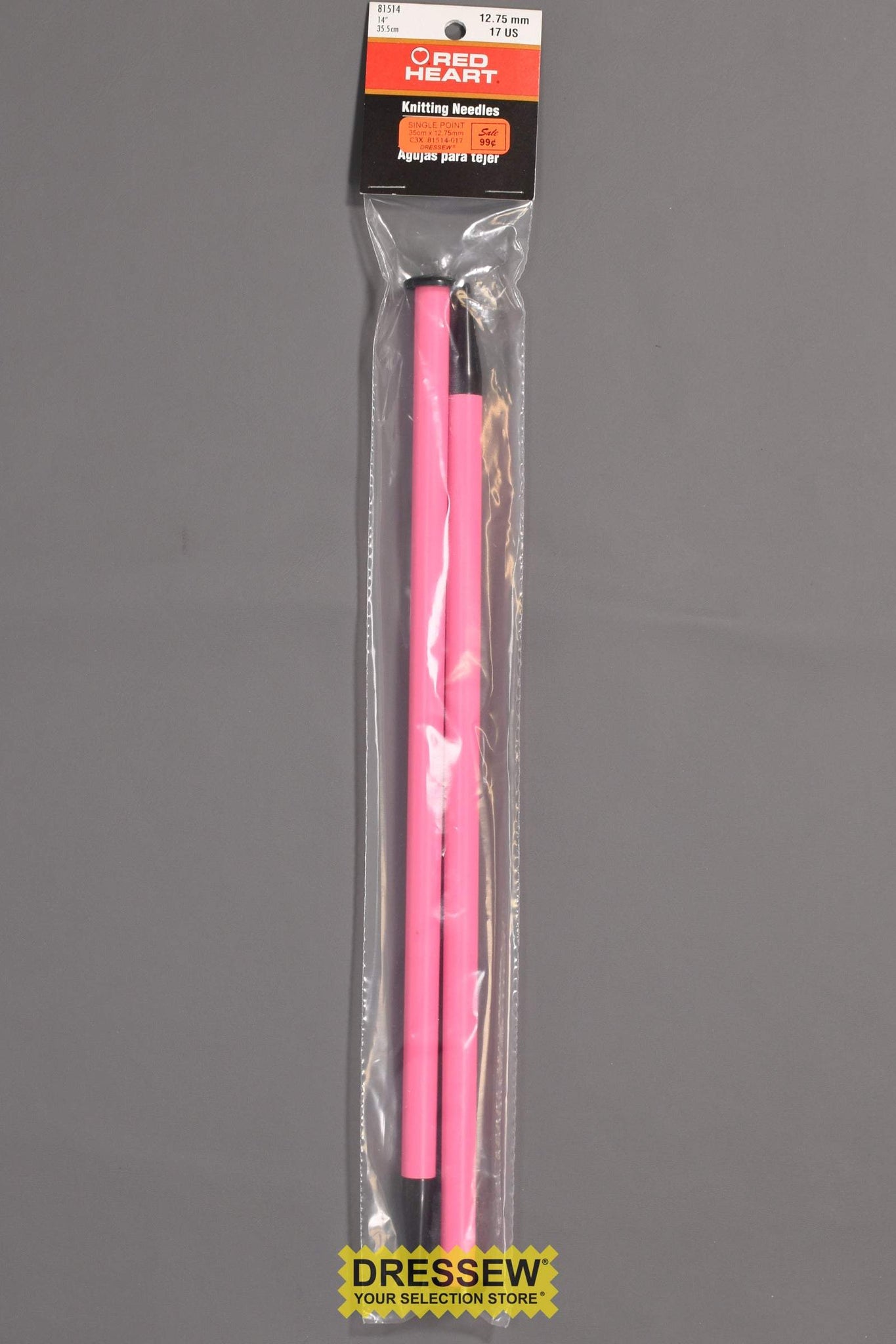 Single Point Knitting Needles 35cm x 12.75mm Pink
