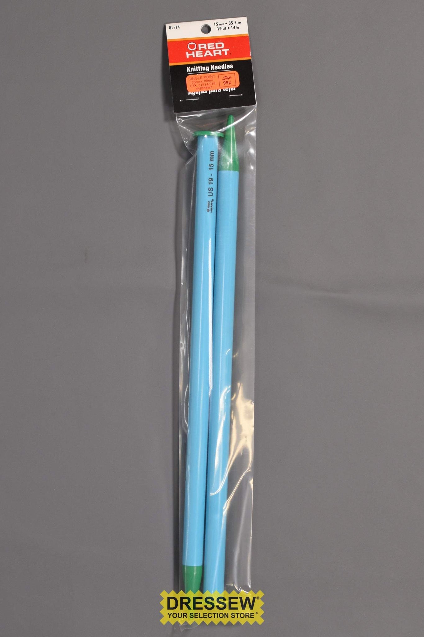Single Point Knitting Needles 35cm x 15mm Turquoise