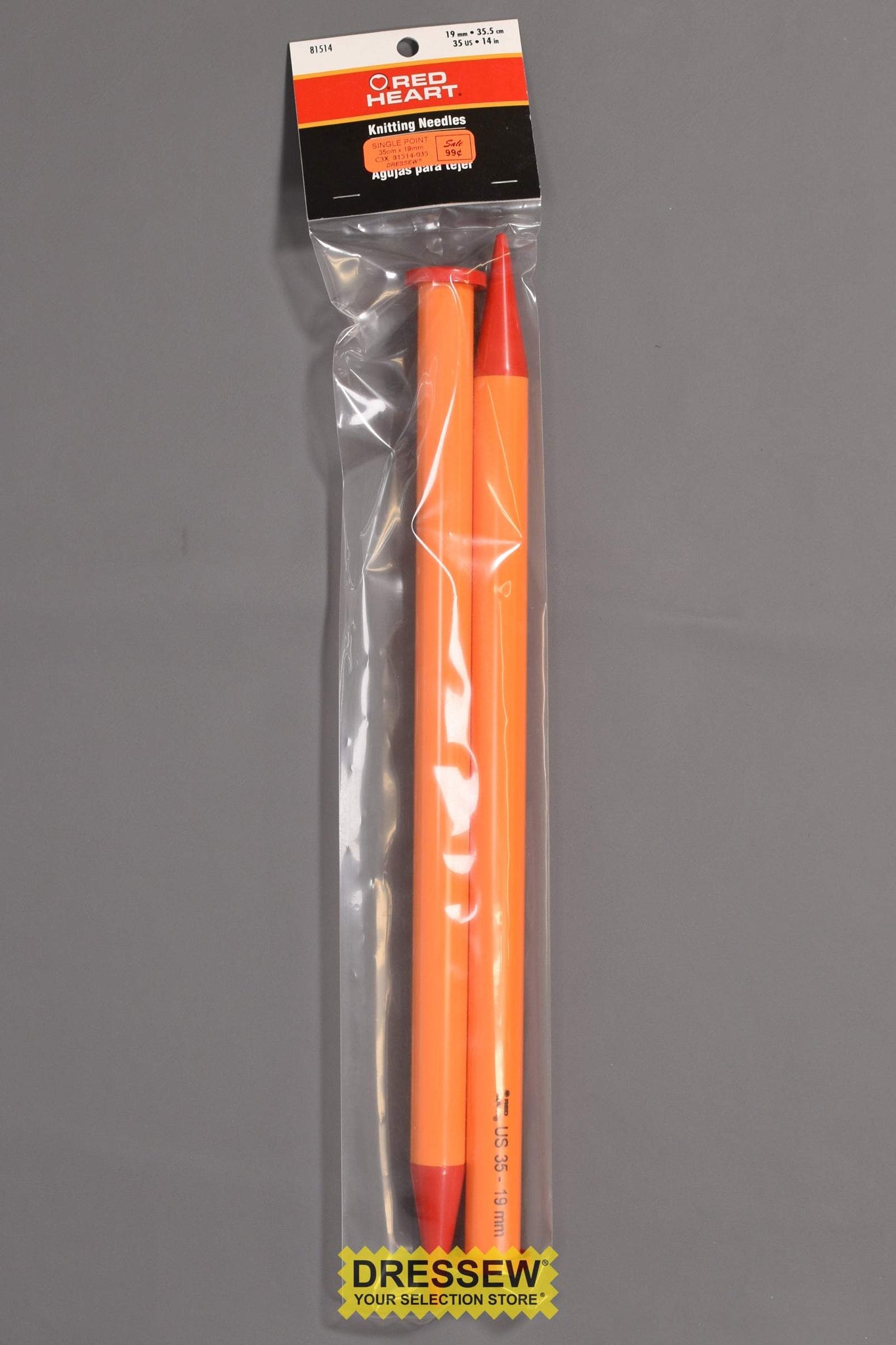 Single Point Knitting Needles 35cm x 19mm Orange