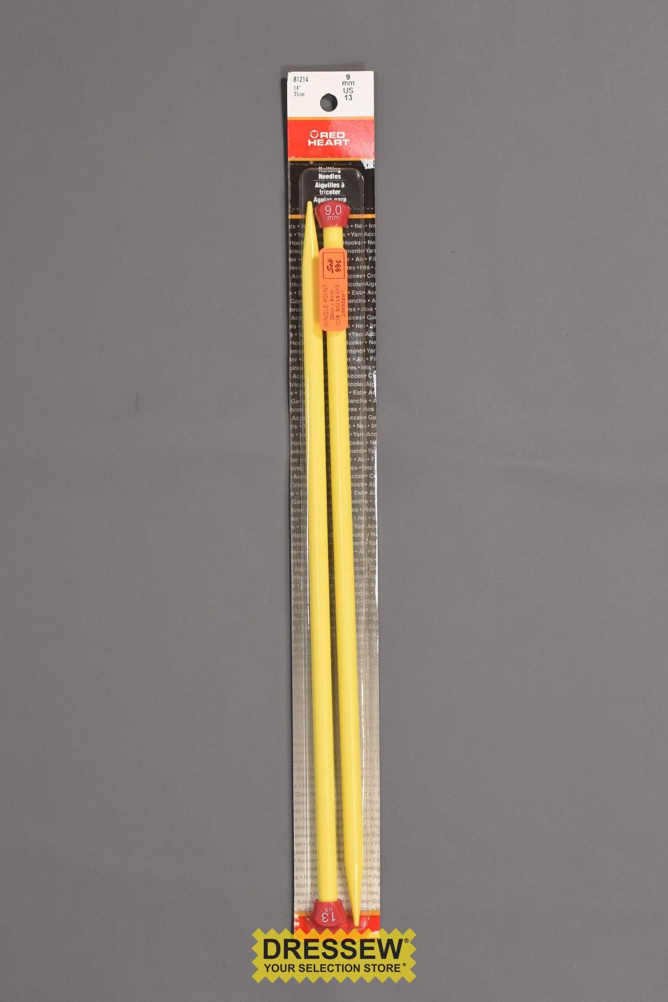Single Point Knitting Needles 35cm x 9mm Yellow