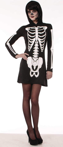 Skeleton Mini Dress with Hood Adult - Ex. Small / Small