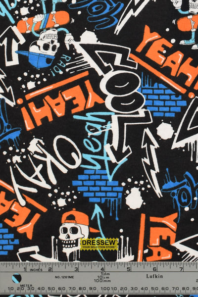 Skull Skater Flannelette Black / Orange