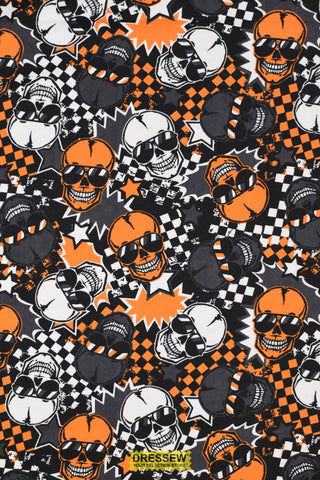 Skulls With Shades Flannelette Print Orange / Multi