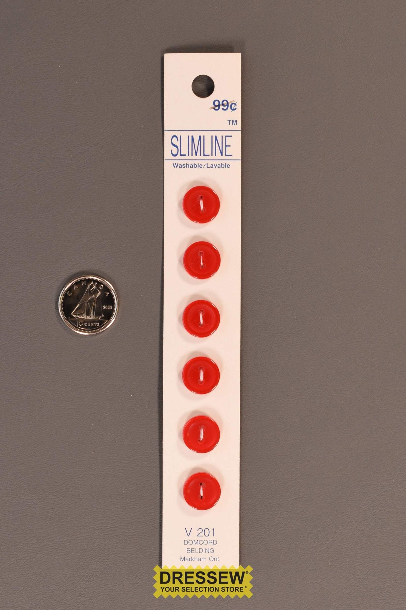 Slimline Button Card 11mm Pearl Red