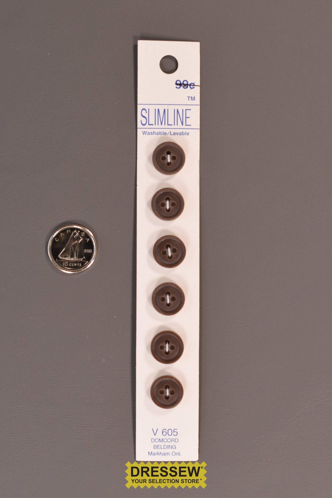 Slimline Button Card 12mm Brown