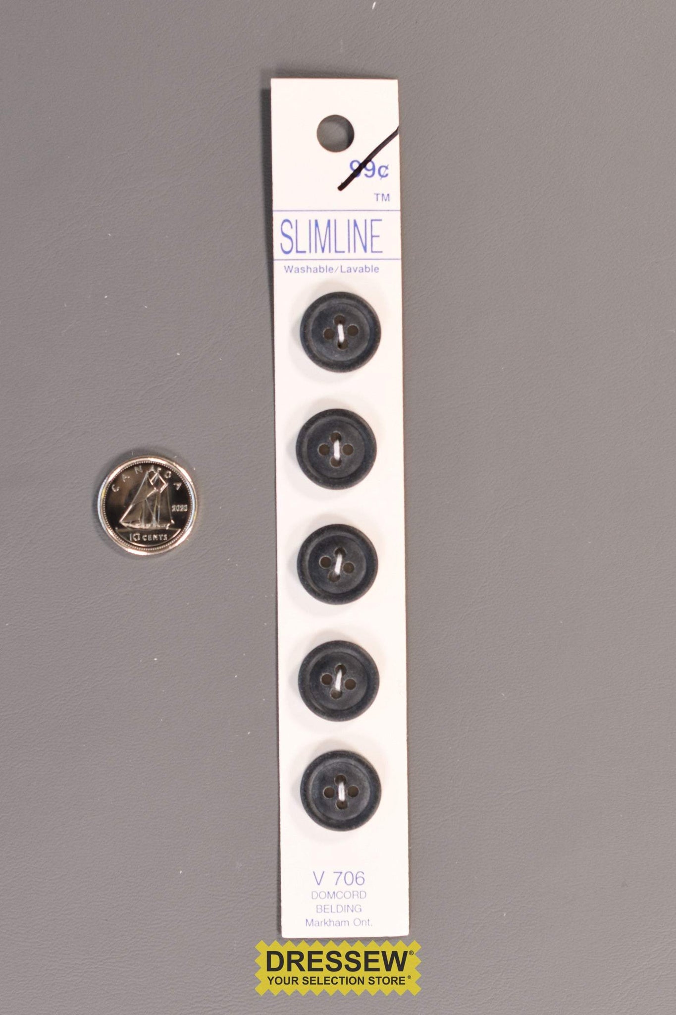 Slimline Button Card 14mm Dark Grey