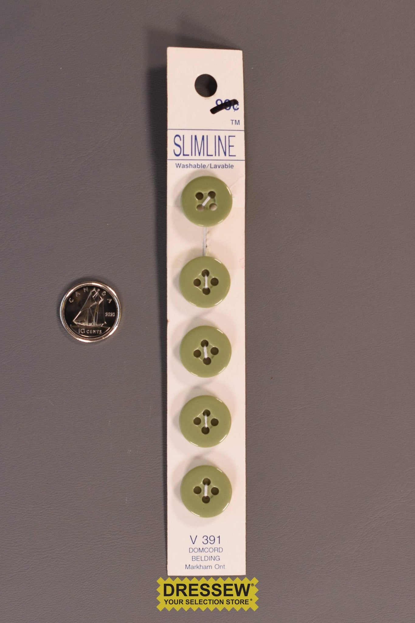 Slimline Button Card 15mm Olive