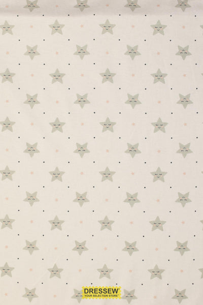 Smiling Stars Flannelette White / Grey