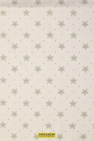 Smiling Stars Flannelette White / Grey