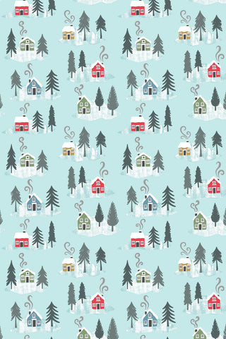 Snow Day Flannel Snow Day Houses By Lewis & Irene Icy Blue