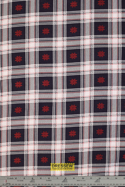 Snowflake Plaid Flannelette White / Navy / Red