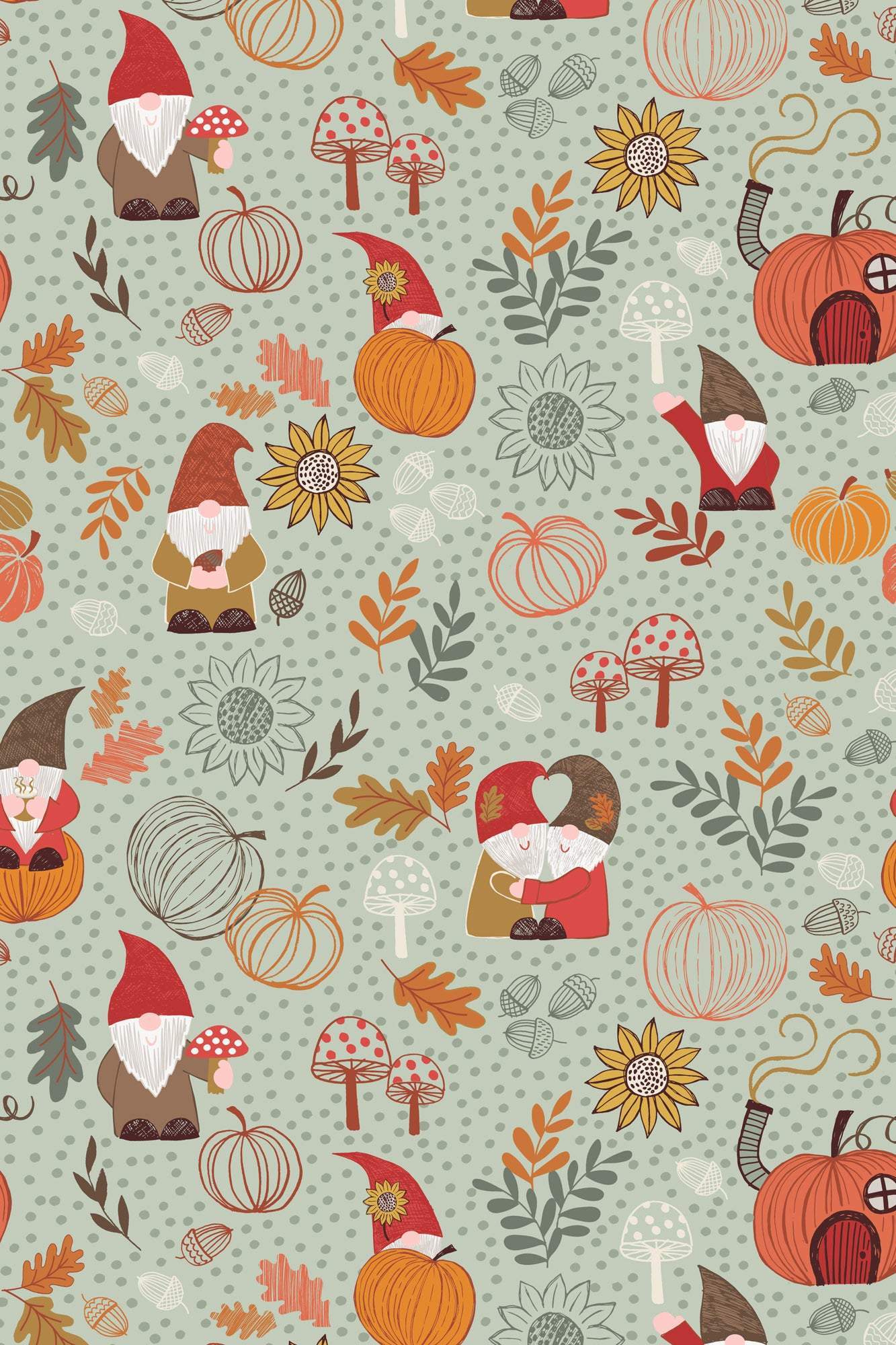 Snuggle Up Season Premium Flannel Autumn Gnomes By Lewis & Irene Light Sage