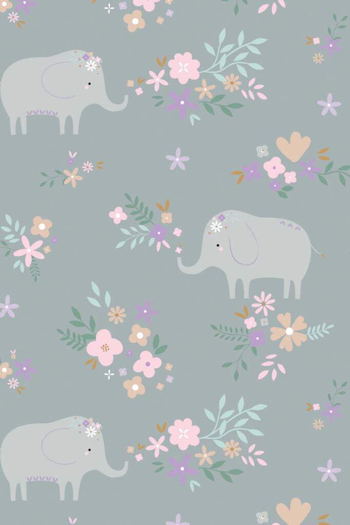 Soft Elephant Floral Flannel Grey