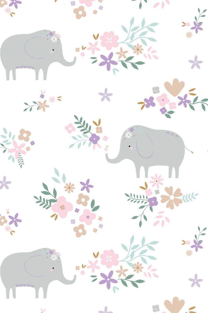 Soft Elephant Floral Flannel White