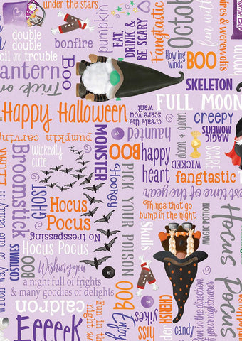 Spooktacular Gnomes Hocus Pocus Words Digital By Kanvas Studio For Benartex Lilac