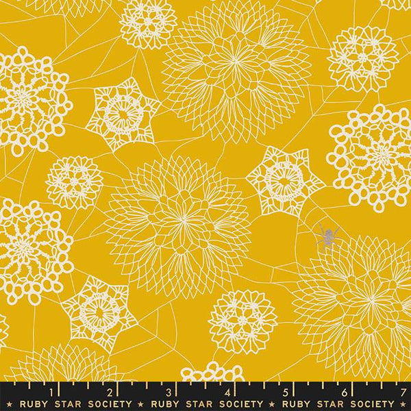 Spooky Darlings Doily Spider Web By Ruby Star Society For Moda Goldenrod / Metallic