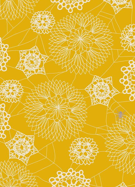 Spooky Darlings Doily Spider Web By Ruby Star Society For Moda Goldenrod / Metallic