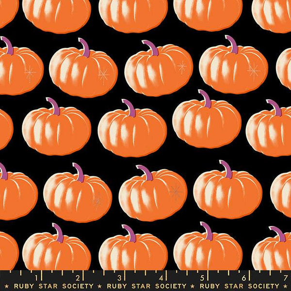 Spooky Darlings Pumpkins By Ruby Star Society For Moda Black / Metallic