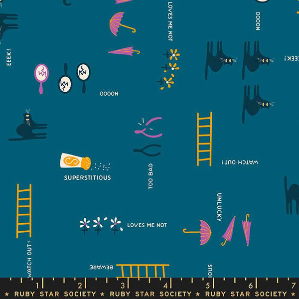 Spooky Darlings Unlucky By Ruby Star Society For Moda Teal